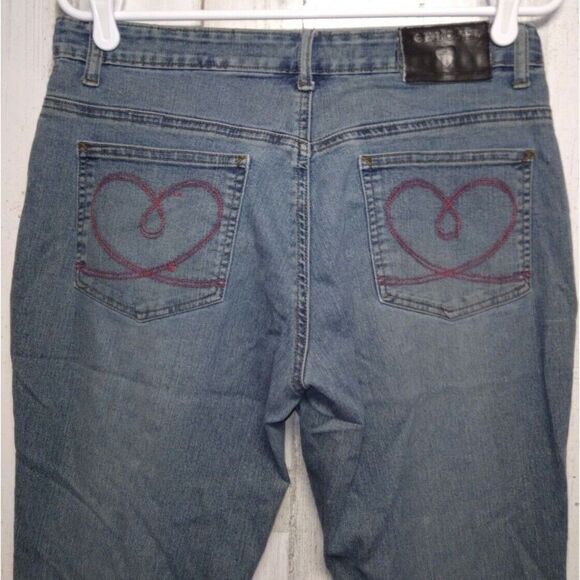 Joe Boxer Women's Blue Jeans Flare Denim Floral Embellished Zip Fly Size 9 32x32 - Picture 5 of 8